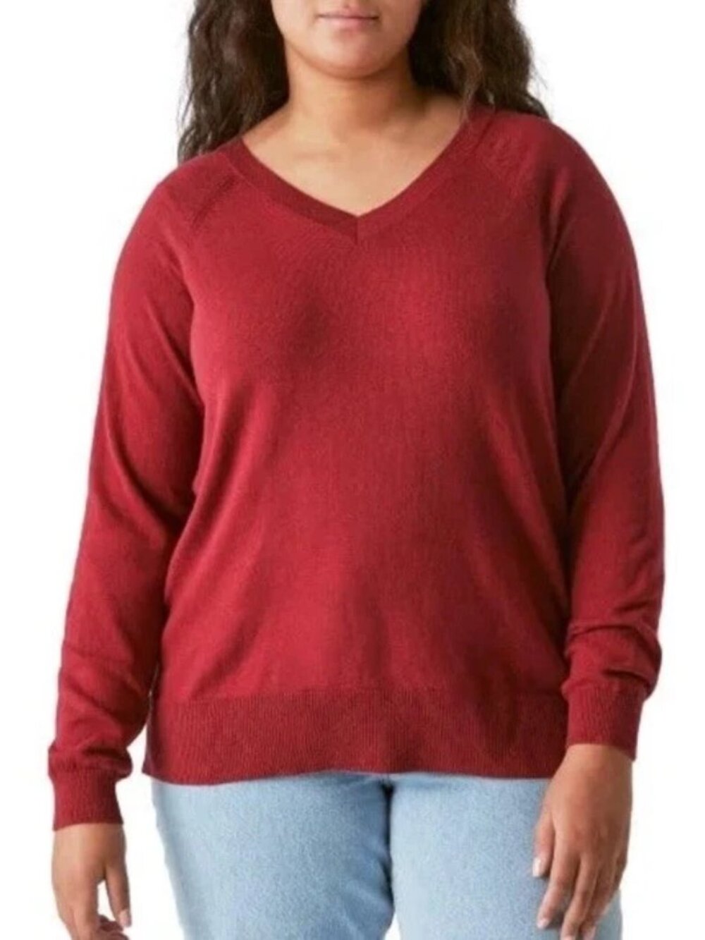 Lucky Brand Woman’s V Neck Pullover Sweater Wine Lightweight Sz XXL NWOT Slits